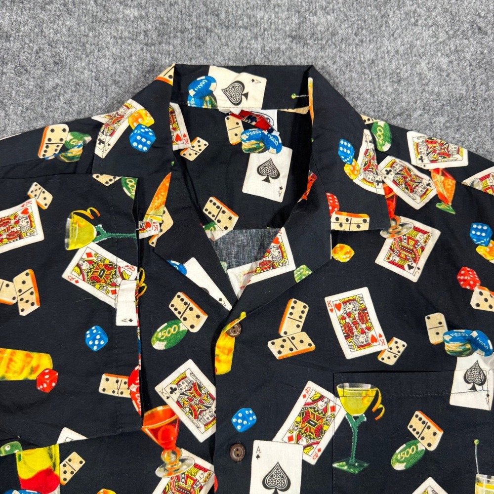 Pacific Legend Hawaiian Shirt Casino Poker Cards Dice Mens XL Black Cotton USA